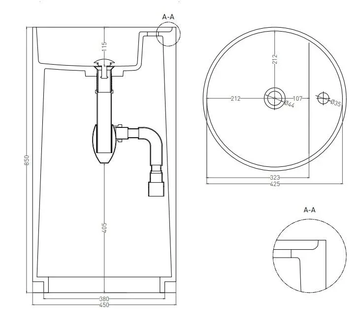 Напольная раковина Salini Armonia Top 01 S-Sense 45*45*85 цветная глянцевая (по RAL)