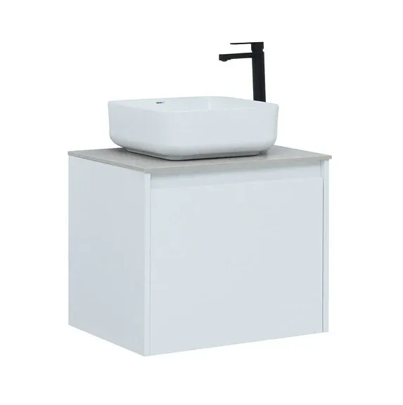 Тумба с раковиной Aquanet Nova Lite 60 белый глянец (1 ящик) (раковина City-1)