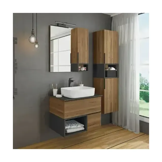 Комплект мебели Comforty Штутгарт 75 дуб темно-коричневый с черной столешницей (раковина Comforty T-Y9378)