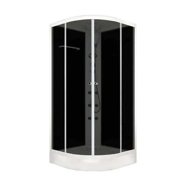 Душевая кабина Domani-Spa Delight Slim 110 (100х100 см) — черные стенки, тонированные стекла, блок управления, вертикальный гидромассаж, белый профиль