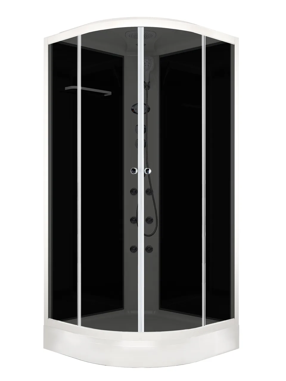 Душевая кабина Domani-Spa Delight Slim 110 (100х100 см) — черные стенки, тонированные стекла, блок управления, вертикальный гидромассаж, белый профиль
