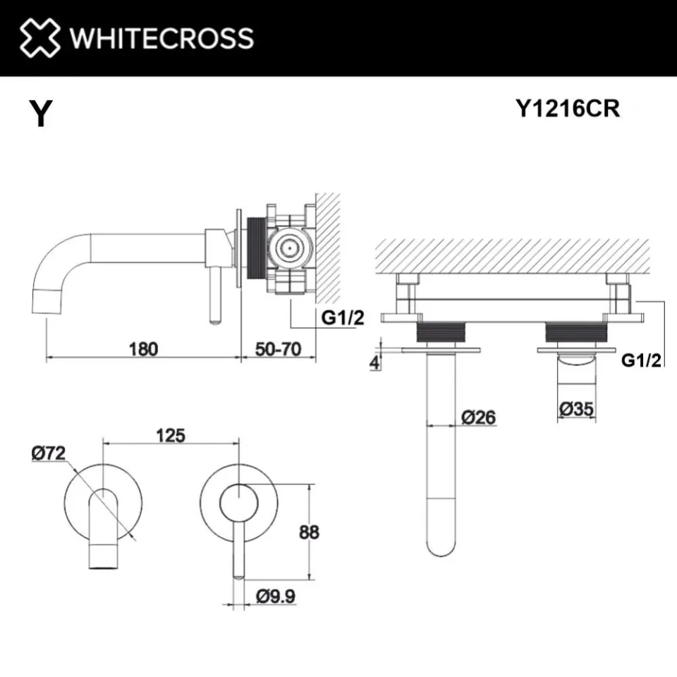 Смеситель Whitecross Y Chrome Y1216CR для раковины скрытый монтаж хром
