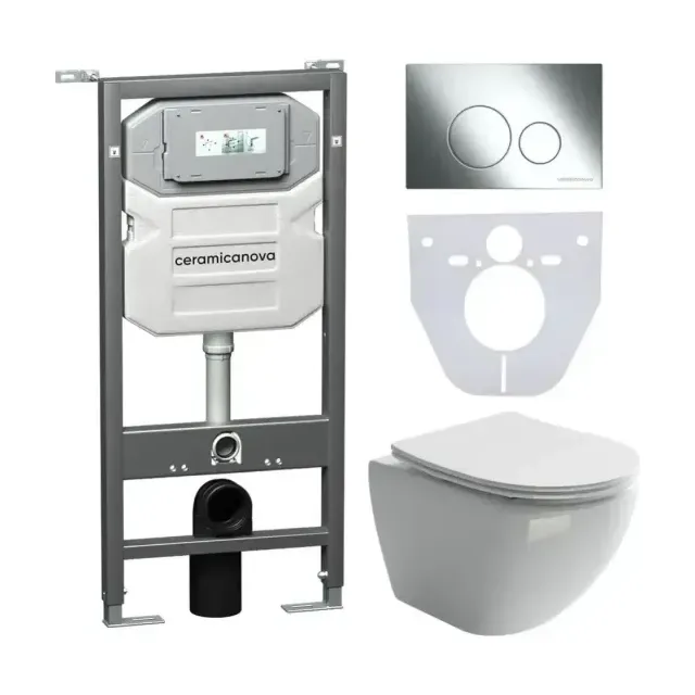 Комплект инсталляции Ceramicanova Envision, унитаз Metropol Rimless, клавиша смыва Round хром