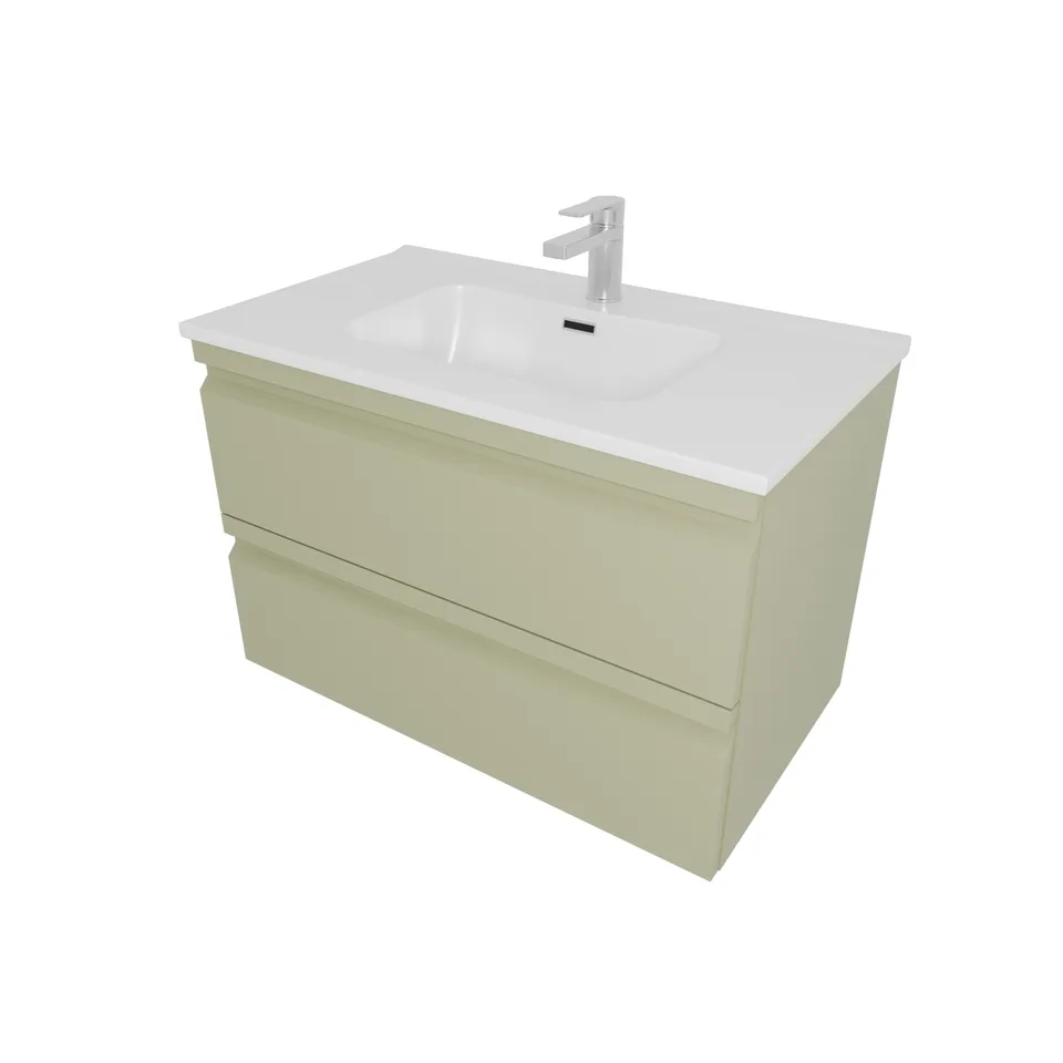 AQ77080-GS Комплект мебели: Тумба 80см ВЕГА с раковиной AQ0480-00, 2 ящика,  цвет шалфей зеленый