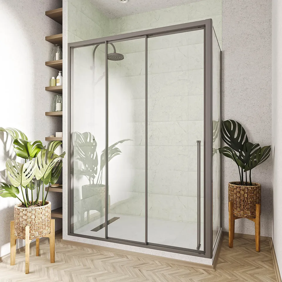 Боковая панель Veconi Premium Prato SP GR, 800x2000, брашированный графит, стекло прозрачное
