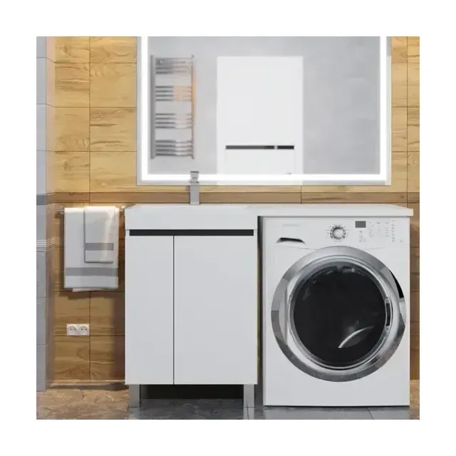 Тумба с раковиной Uperwood Magenta 120 под стиральную машину напольная, белая/графит, с дверцами L