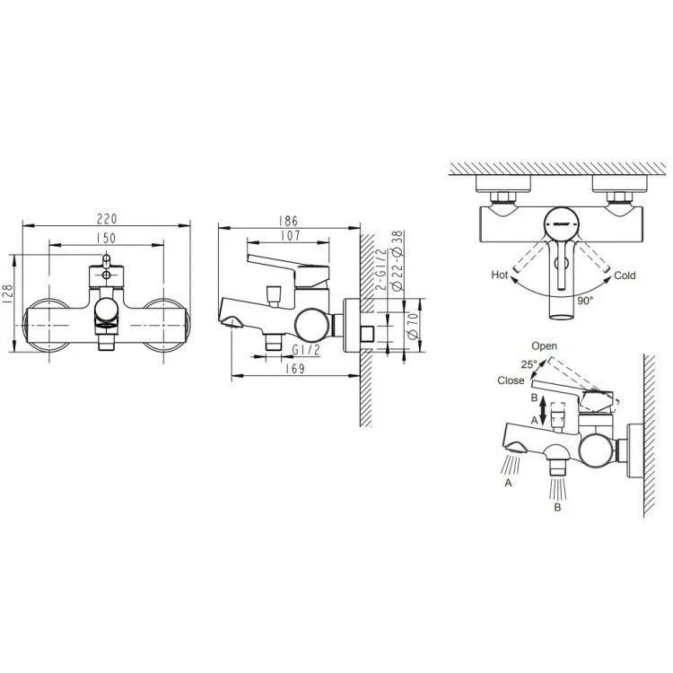 Смеситель Bravat Palace F6172217CP-01-RUS для ванны и душа