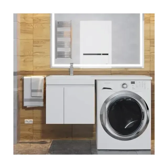 Тумба с раковиной Uperwood Magenta 120 под стиральную машину подвесная, белая, с дверцами L