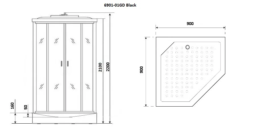 Душевая кабина Niagara Premium NG-6901-01GD BLACK (90х90х220) низкий поддон(16см),черный,стекло тонированное,4 места