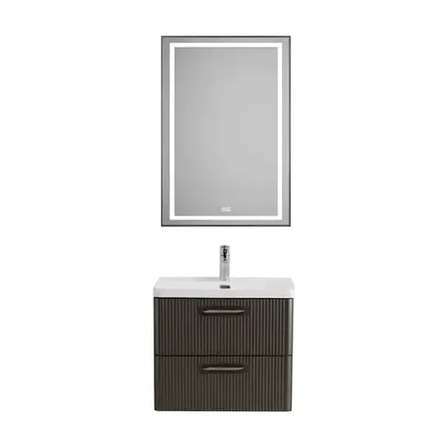 Комплект мебели BelBagno Дуэ (Due) 60 оружейная сталь,ручки сатиновый никель,зеркало с функцией антизапотевания