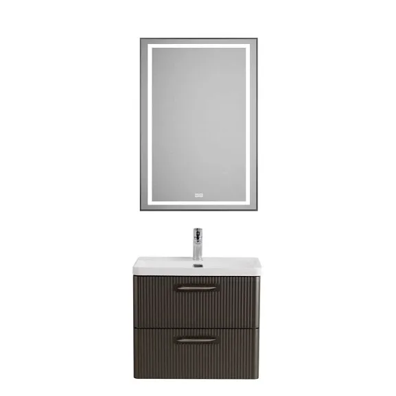 Комплект мебели BelBagno Дуэ (Due) 60 оружейная сталь,ручки сатиновый никель,зеркало с функцией антизапотевания
