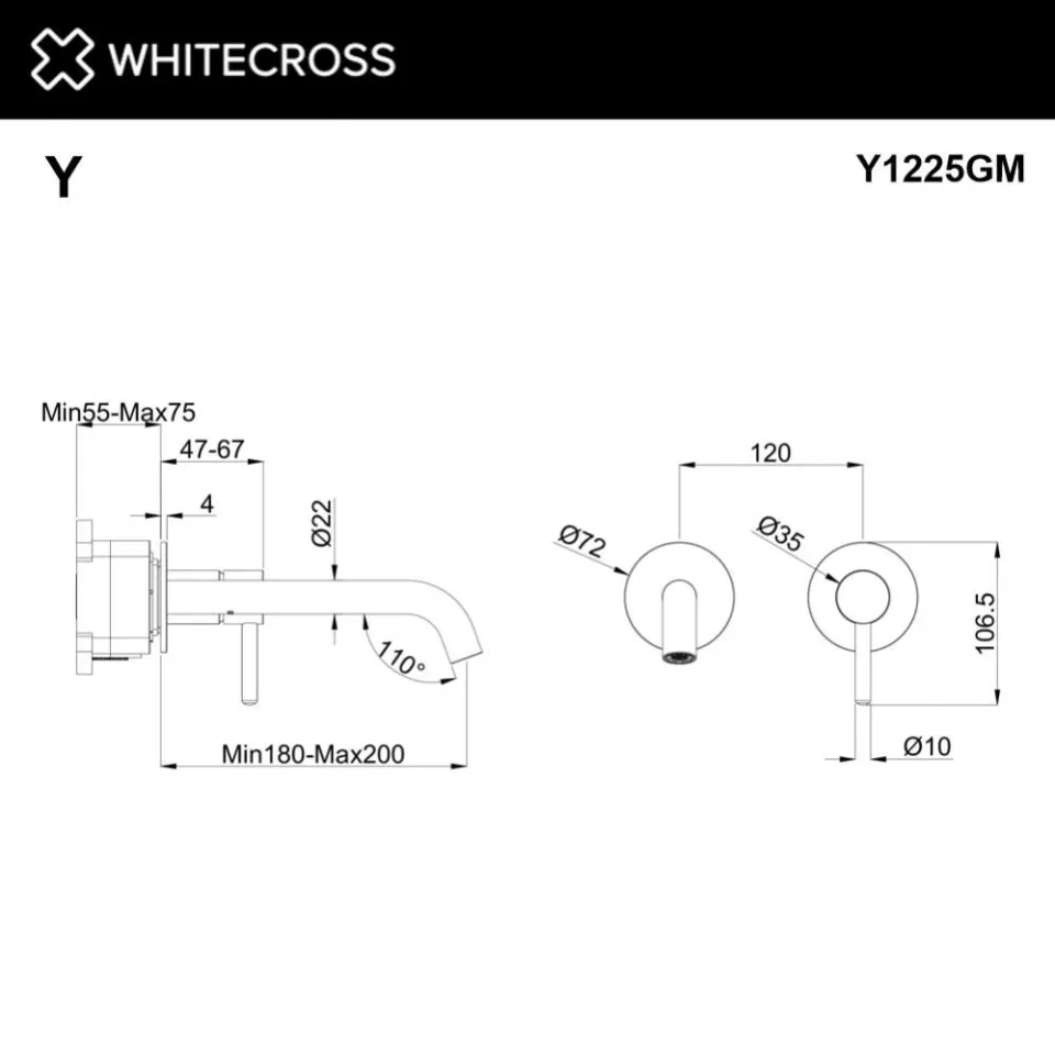 Смеситель Whitecross Y Gunmetal Y1225GM для раковины скрытый монтаж оружейная сталь