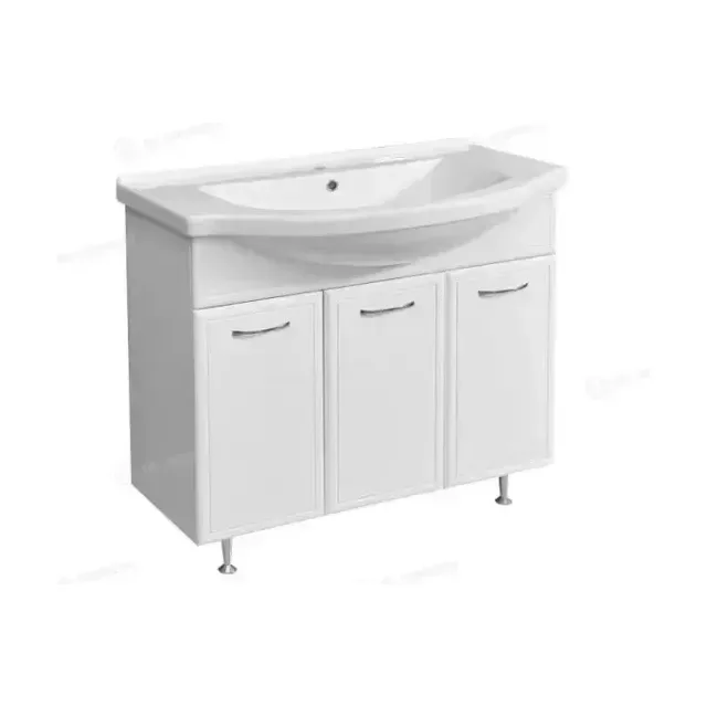Тумба с раковиной Stella Polar Концепт 90 белый глянец с бельевой корзиной