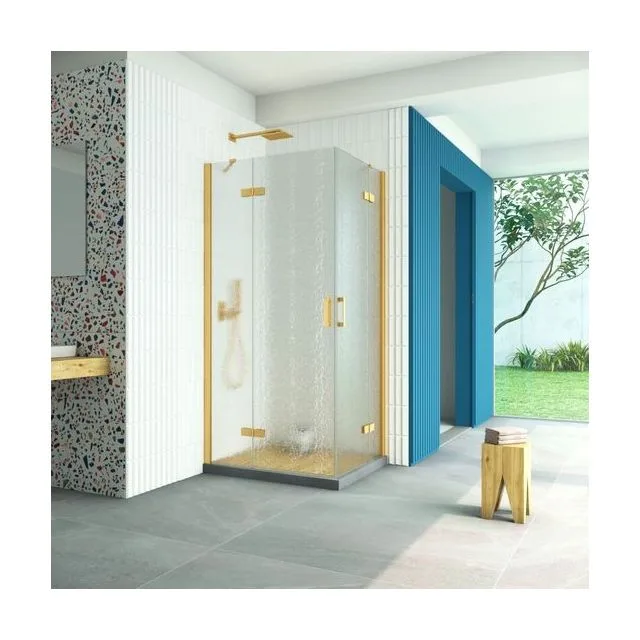 Душевое ограждение Vegas-Glass AFA-F Retta 120×110×199.5 см, золото матовое, стекло шиншилла