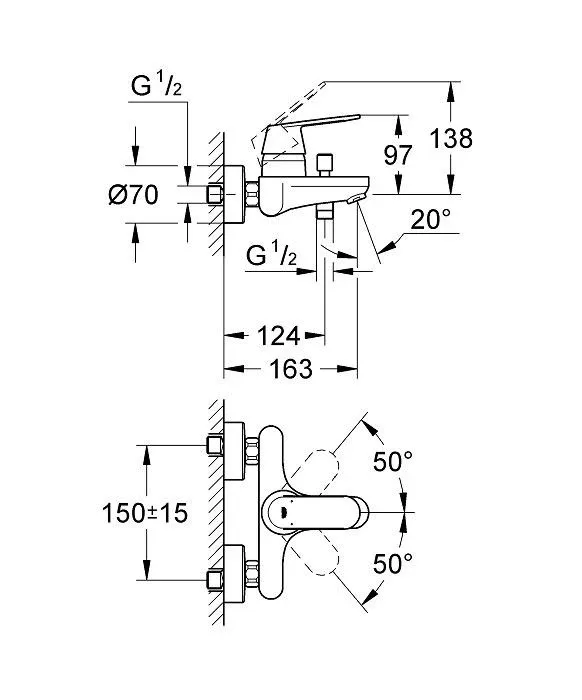 Смеситель Grohe Eurosmart Cosmopolitan 32831000 для ванны и душа без душевых аксессуаров