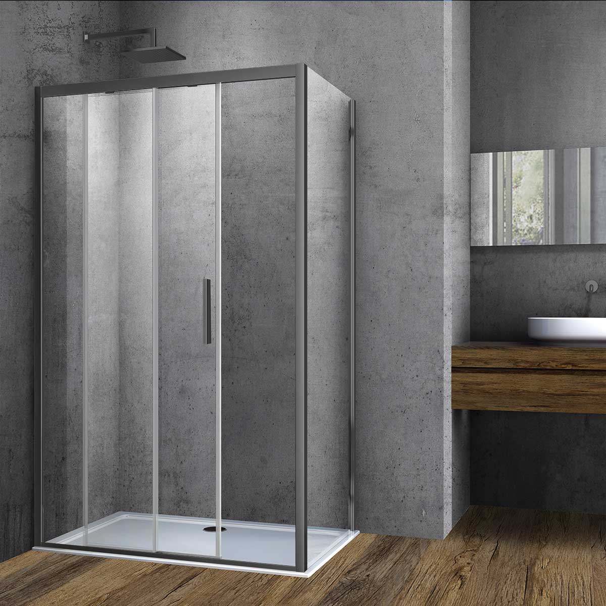 Душевой уголок Vincea Софт (Soft) VSR-3SO8012CLGM 120х80 стекло прозрачное 6 мм профиль вороненая сталь