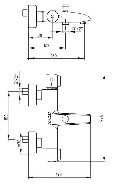 Термостат E.C.A. Thermostatic 102102340EX для ванны и душа без душевых аксессуаров хром