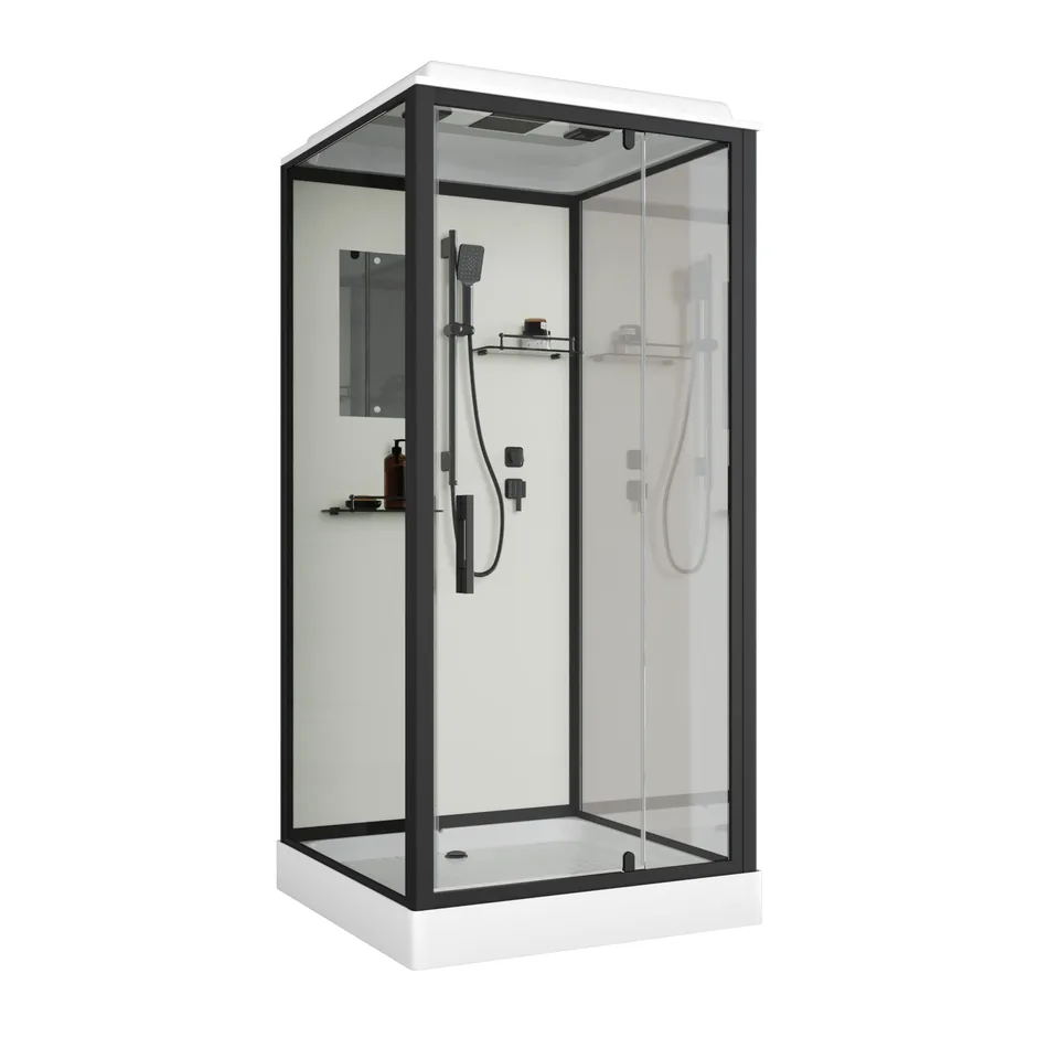 Душевая кабина Niagara Standart ST80/15Q/BL (80х80х215) квадрат,поддон 15см,распашная,проф.черный,3 места