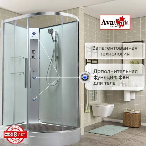 AvaCan Душевая кабина EM2812LNT без крыши прозрачная