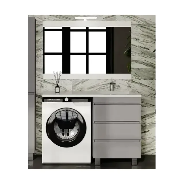 Комплект мебели Style Line Даллас Леон 120 R напольный 3 ящика серый матовый под стиральную машину