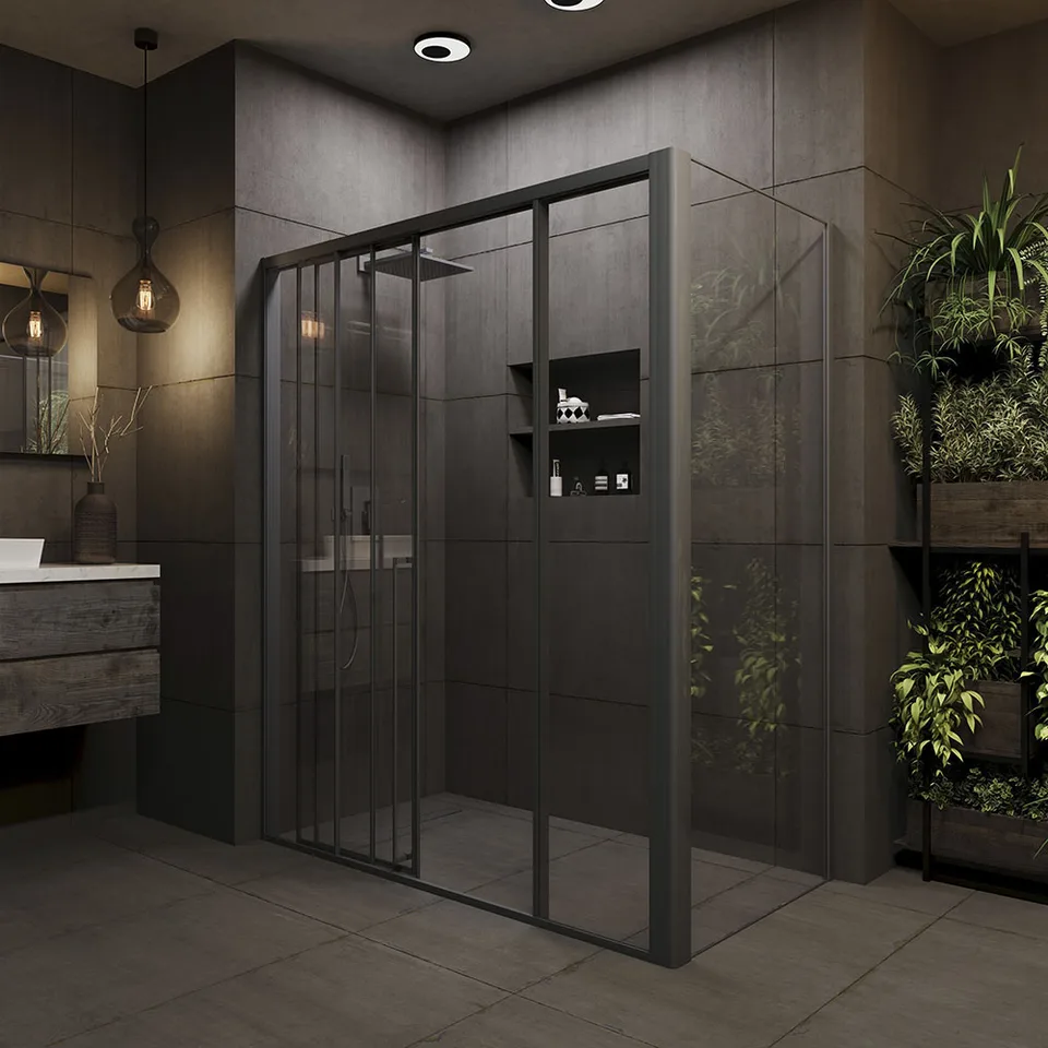 Боковая панель Veconi Premium Prato SP GR, 800x2000, брашированный графит, стекло прозрачное