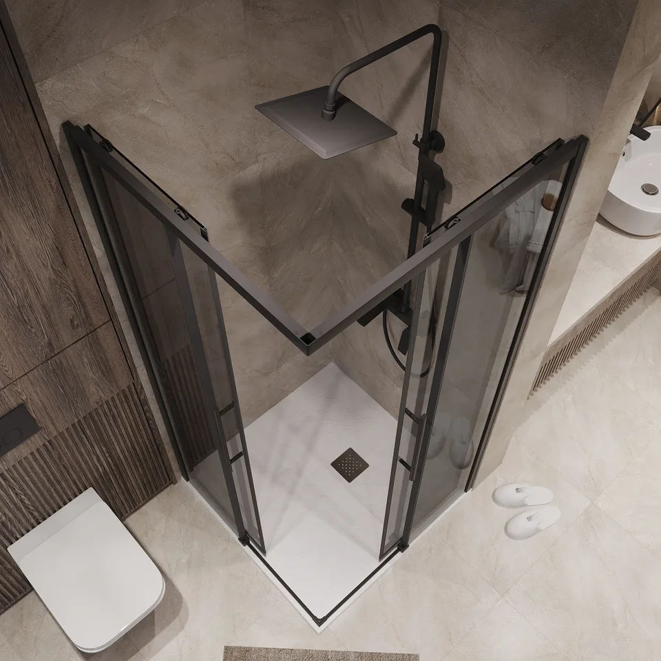 Душевое ограждение Niagara Nova NG-2828-34BLACK (80х80х195) квадрат,черный матовый,двери раздвижные,стекло тонированное,1 место