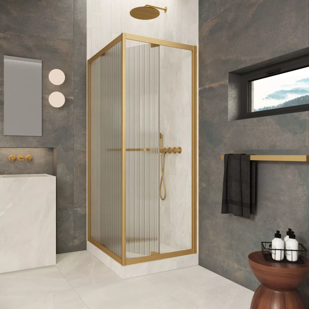 Душевой уголок Z+ZPV Inside 70*80 03 Moru профиль золото матовое стекло Moru