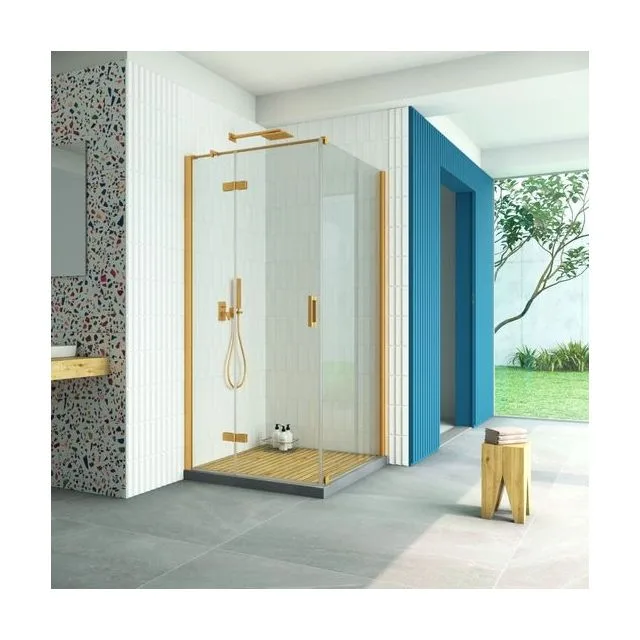 Душевое ограждение Vegas-Glass AFP-Fis Retta 80×80×199.5 см, золото матовое, стекло crystalvision