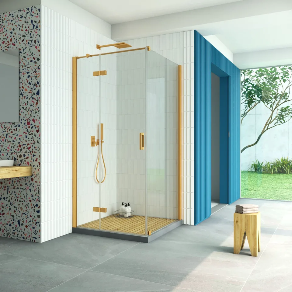 Душевое ограждение Vegas-Glass AFP-Fis Retta 80×80×199.5 см, золото матовое, стекло crystalvision