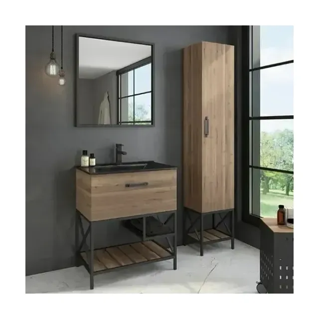 Комплект мебели Comforty Бредфорд 75 дуб темный (раковина Comforty 75E черная матовая)