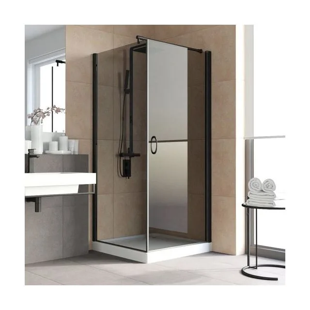 Душевой уголок EP-Fis LUX 80 02М 07 R, профиль черный матовый, стекло графит