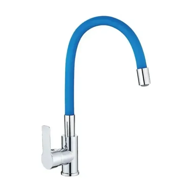 Смеситель Haiba HB70112-4 для кухни гибкий излив хром/синий