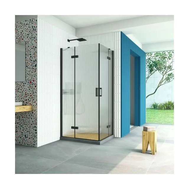 Душевое ограждение Vegas-Glass AFA-F Retta 120×100×199.5 см, чёрный матовый, стекло мору (moru)