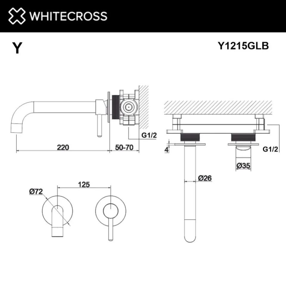 Смеситель Whitecross Y Brushed Gold Y1215GLB для раковины скрытый монтаж брашированное золото