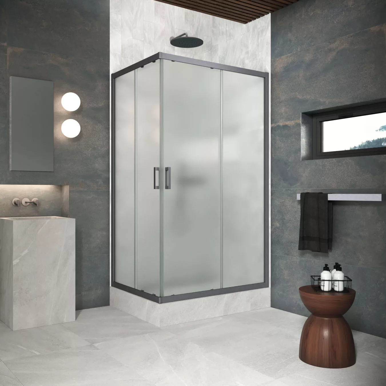 Душевой уголок ZA-F Protec 100*70 06 10, профиль GunMetal, стекло сатин