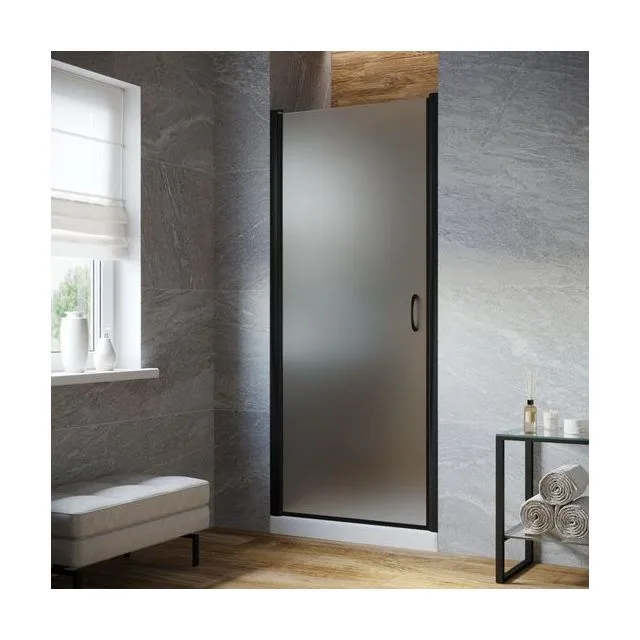 Дверь в душевой проем EP LUX 80 02М 10 L, профиль черный матовый, стекло сатин