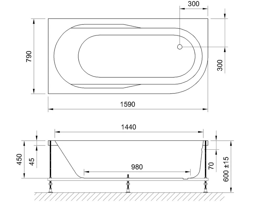 Гидромассажная ванна AZUR STANDART 160x80x60L