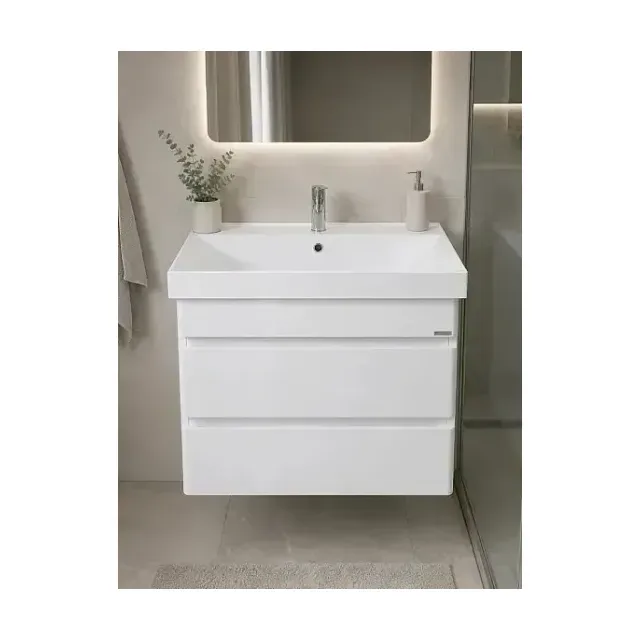 Аквадом Тумба Бриони 70 см, подвесная, цвет белый, 2 ящика, с раковиной KERAMA MARAZZI Cubo