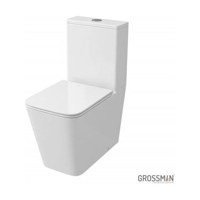 Унитаз напольный Grossman GR-4418SQ (610х365х825) безободковый,белый с тонкой крышкой,микролифт,смыв торнадо