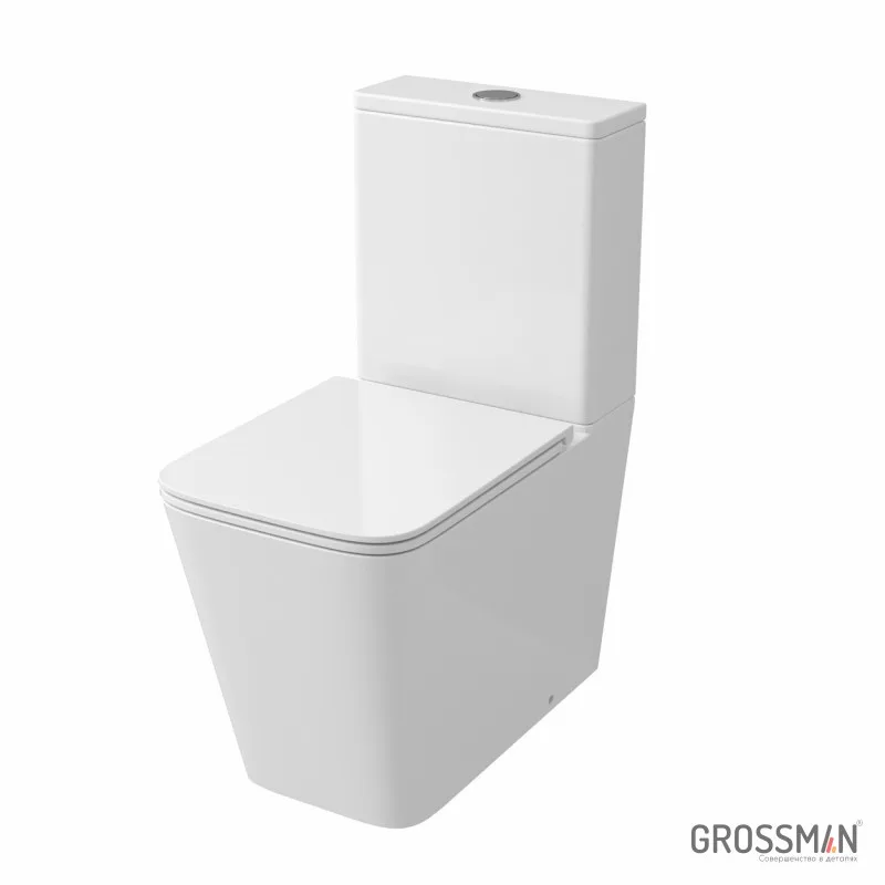 Унитаз напольный Grossman GR-4418SQ (610х365х825) безободковый,белый с тонкой крышкой,микролифт,смыв торнадо