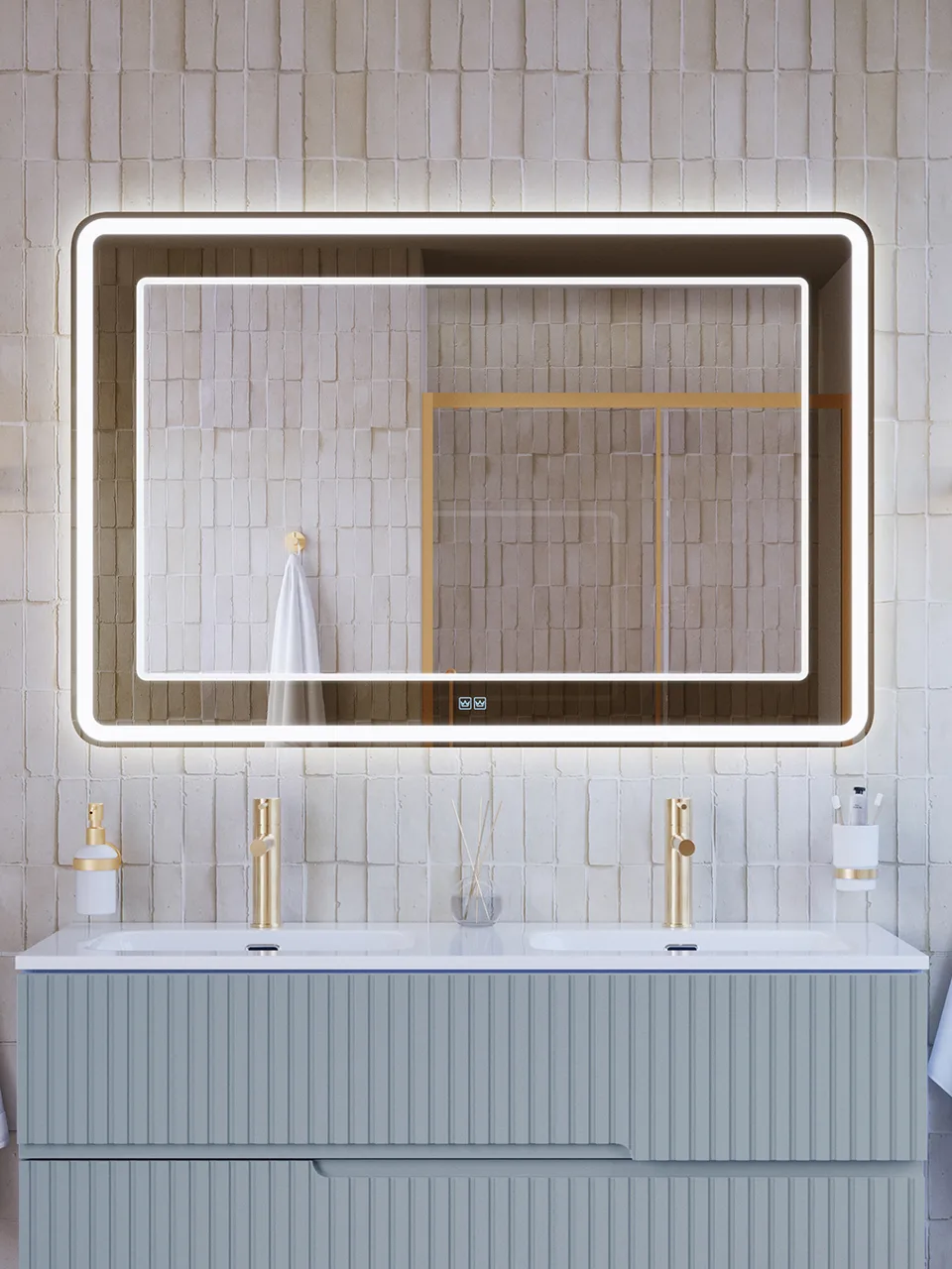 Зеркало со встроенной и контурной подсветками CEZARES CZR-SPC-SLIDER-800-800-LED-TCH-BR