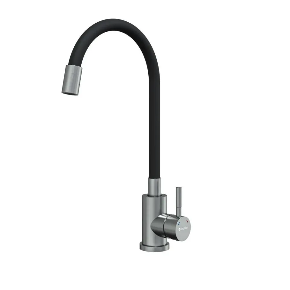 Смеситель Knotlor Течение/StreamLine SS-02 для кухни с гибким изливом сатин/черный