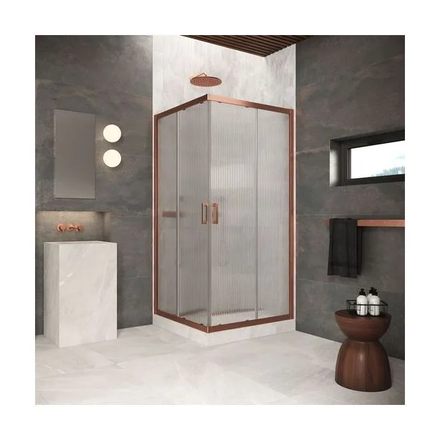 Душевое ограждение Vegas-Glass ZA Protec 120×120×200 см, медь брашированная, стекло мору (moru)