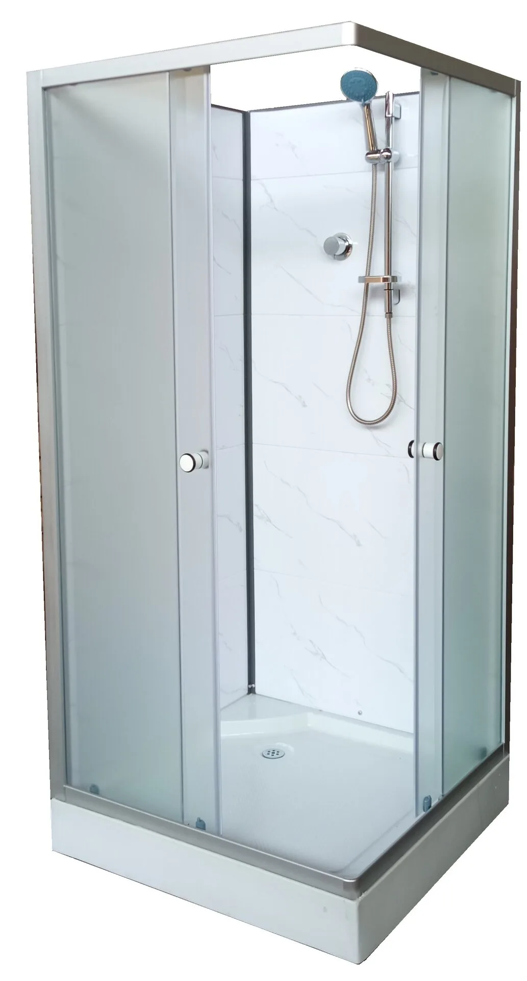 Душевая кабина без крыши AQUAPULSE 8514В 90х90х195 см. fabric white marbl (н/п, квадрат) с пластиковой задней стенкой.