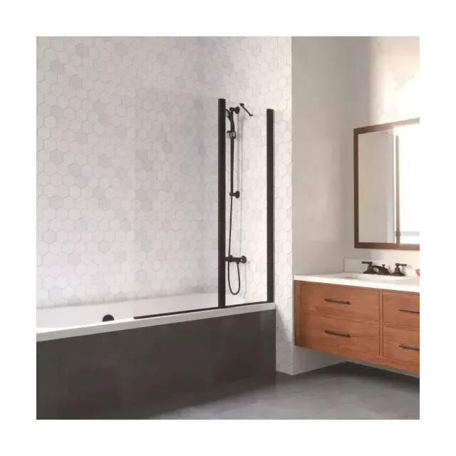 Шторка на ванную E2V LUX ST 115 02М crystalvision R, профиль черный матовый, стекло crystalvision