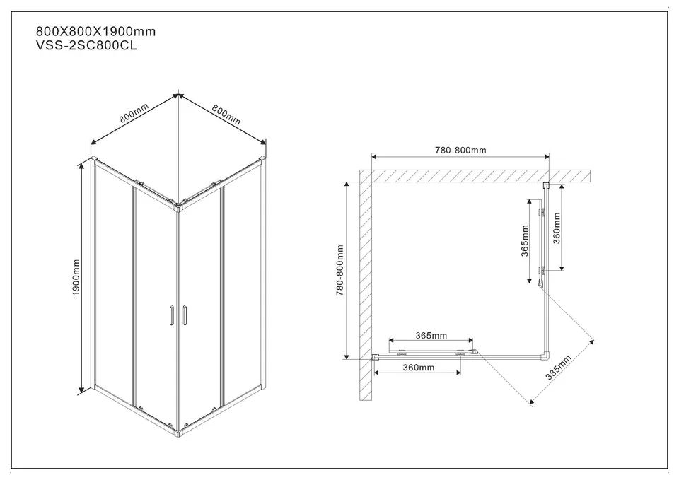 Душевой уголок Scala VSS-2SC800CL, 800*800, хром, стекло прозрачное