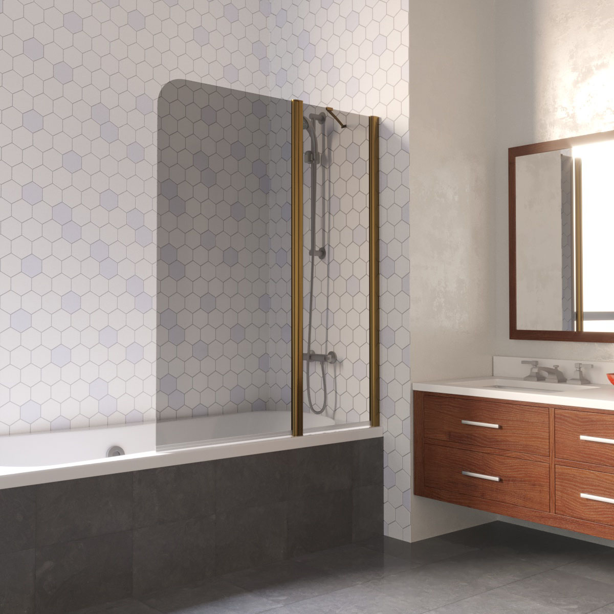 Шторка на ванную E2V LUX ST 115 05 07 R, профиль бронза, стекло графит