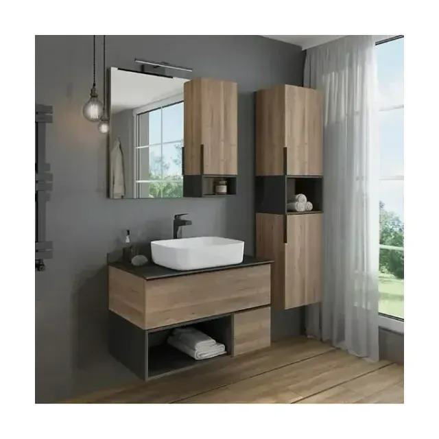 Комплект мебели Comforty Штутгарт 90 дуб темно-коричневый с черной столешницей (раковина Comforty T-Y9378)