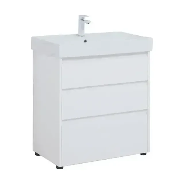 Тумба с раковиной Aquanet Nova Lite 75 белый глянец (3 ящика) (раковина Латина 75)