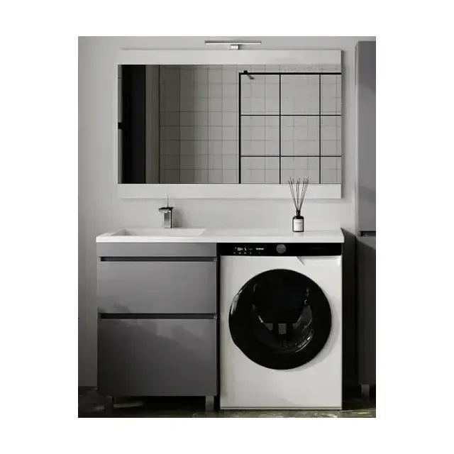 Комплект мебели Style Line Даллас Леон 120 L напольный 2 ящика серый матовый под стиральную машину